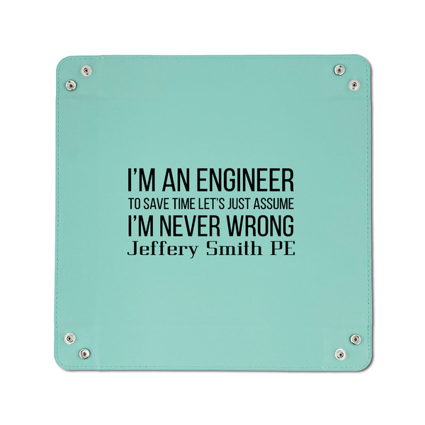 Engineer Quotes 6" x 6" Teal Leatherette Snap Up Tray - APPROVAL