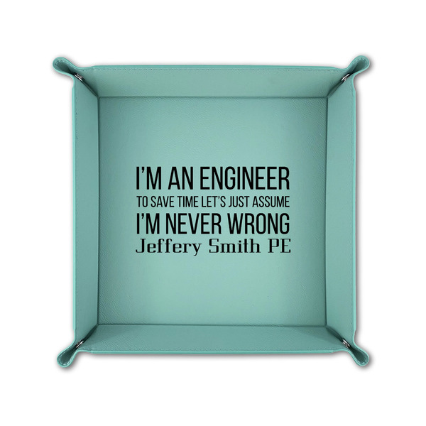 Engineer Quotes 6" x 6" Teal Leatherette Snap Up Tray - FOLDED UP