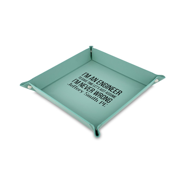 Custom Engineer Quotes 6" x 6" Teal Faux Leather Valet Tray (Personalized)