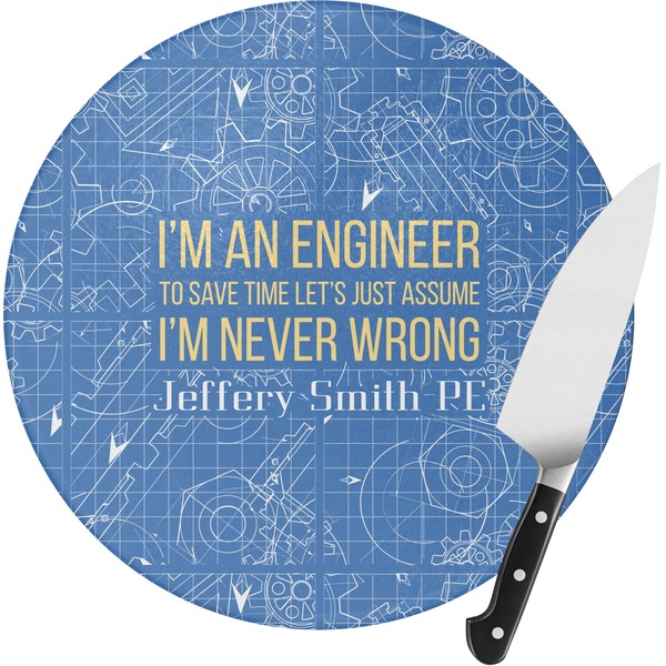 Custom Engineer Quotes Round Glass Cutting Board - Small (Personalized)
