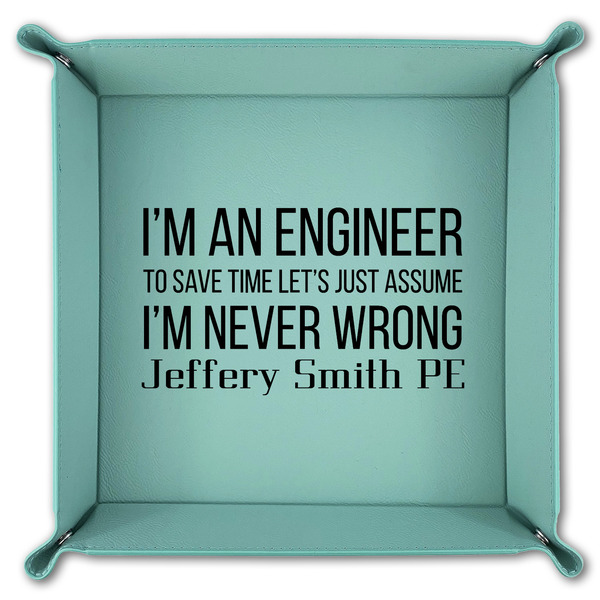 Engineer Quotes 9" x 9" Teal Leatherette Snap Up Tray - FOLDED