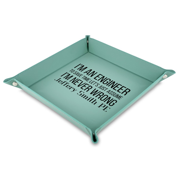 Custom Engineer Quotes 9" x 9" Teal Faux Leather Valet Tray (Personalized)