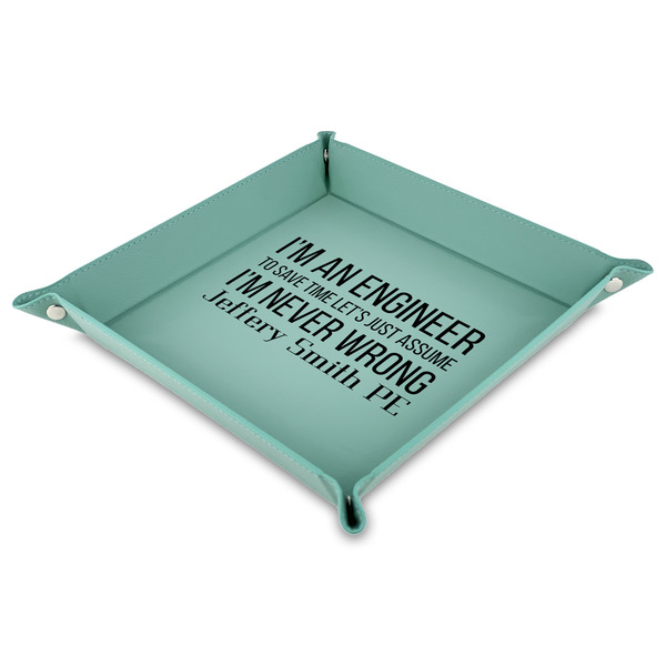 Custom Engineer Quotes Faux Leather Dice Tray - 9" x 9"  - Teal (Personalized)
