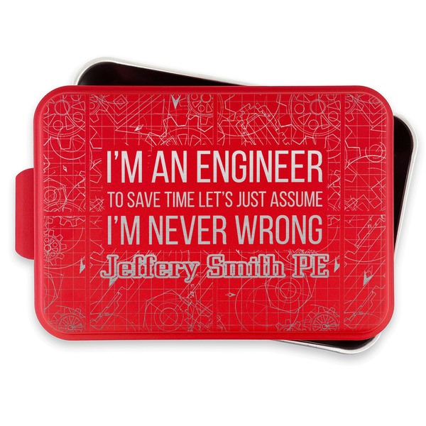 Engineer Quotes Aluminum Baking Pan - Red Lid - FRONT w/lif off
