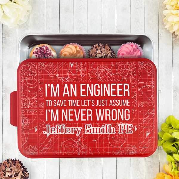 Engineer Quotes Aluminum Baking Pan - Red Lid - LIFESTYLE