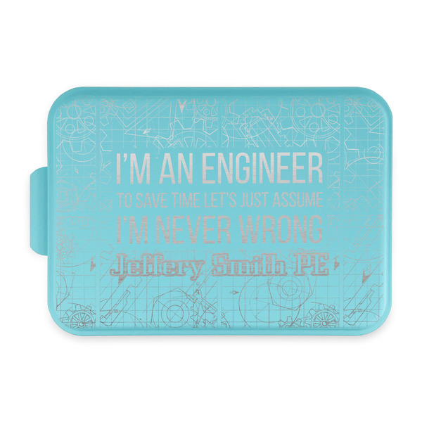 Custom Engineer Quotes Aluminum Baking Pan with Teal Lid (Personalized)