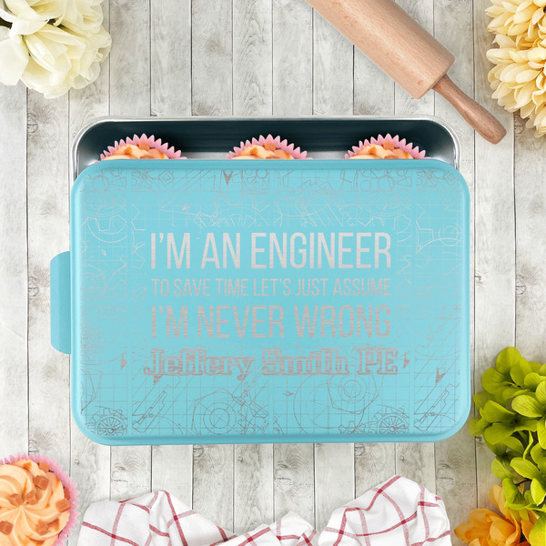 Engineer Quotes Aluminum Baking Pan - Teal Lid - LIFESTYLE