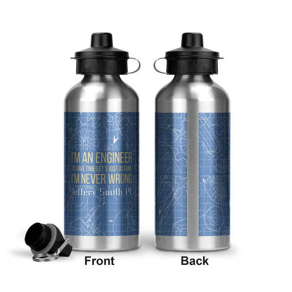 Engineer Quotes Aluminum Water Bottle - Front and Back
