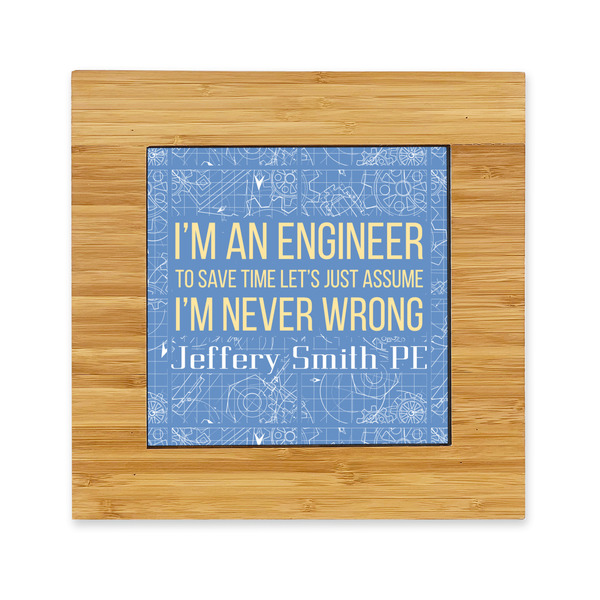Custom Engineer Quotes Bamboo Trivet with Ceramic Tile Insert (Personalized)