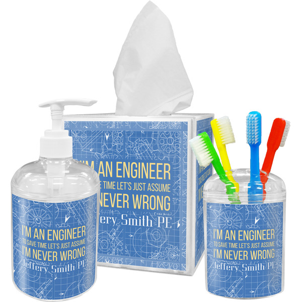 Custom Engineer Quotes Acrylic Bathroom Accessories Set w/ Name or Text