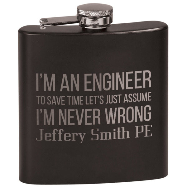 Custom Engineer Quotes Black Flask Set (Personalized)