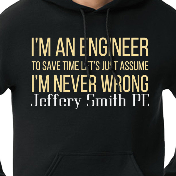Engineer Quotes Black Hoodie on Model - CloseUp