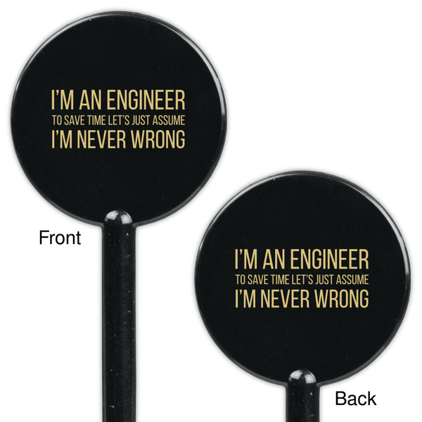 Engineer Quotes Black Plastic 5.5" Stir Stick - Double Sided - Round - Front & Back