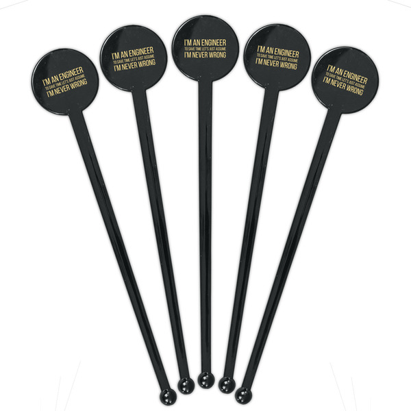 Engineer Quotes Black Plastic 7" Stir Stick - Round - Fan View