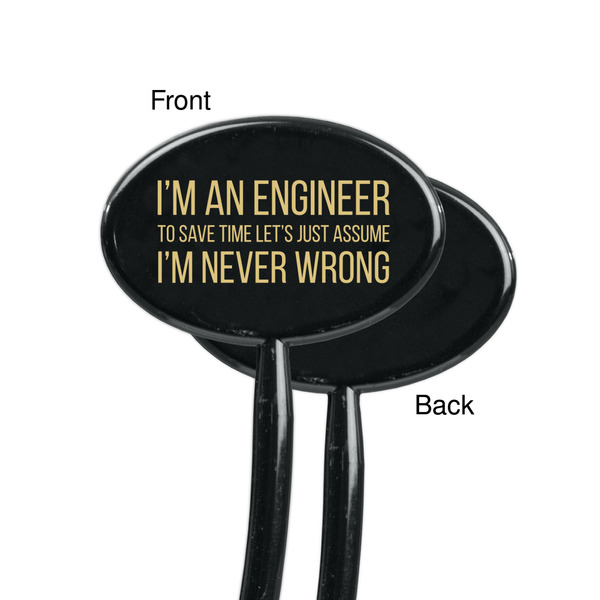 Engineer Quotes Black Plastic 7" Stir Stick - Single Sided - Oval - Front & Back