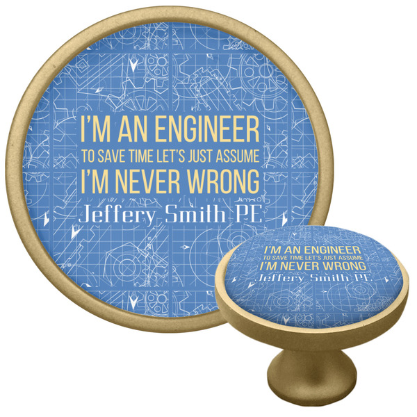 Custom Engineer Quotes Cabinet Knob - Gold (Personalized)