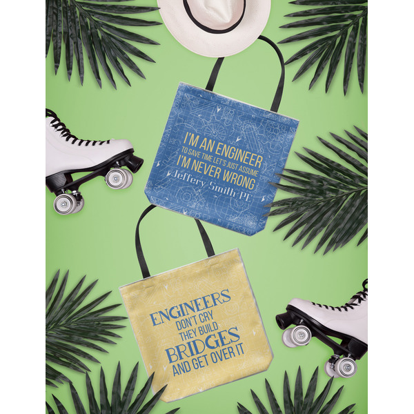 Engineer Quotes Canvas Tote Lifestyle Front and Back- 13x13