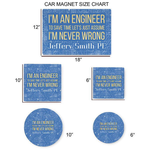 Engineer Quotes Car Magnets - SIZE CHART