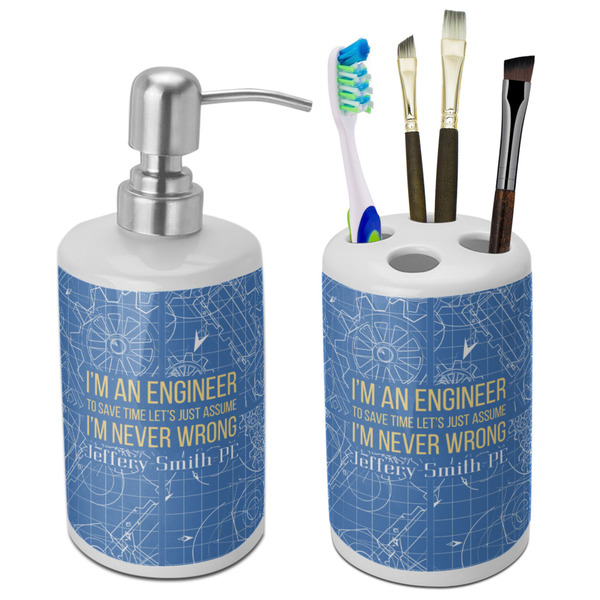 Custom Engineer Quotes Ceramic Bathroom Accessories Set (Personalized)