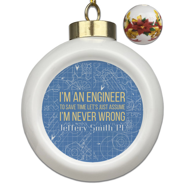Custom Engineer Quotes Ceramic Ball Ornaments - Poinsettia Garland (Personalized)