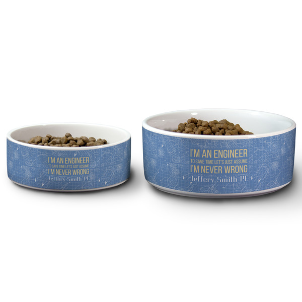 Engineer Quotes Ceramic Dog Bowls - Size Comparison