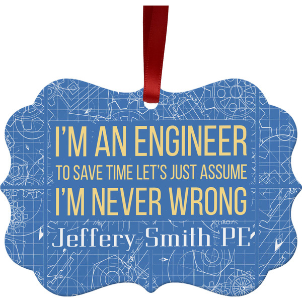 Custom Engineer Quotes Metal Frame Ornament - Double Sided w/ Name or Text