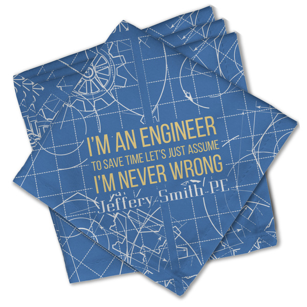 Custom Engineer Quotes Cloth Cocktail Napkins - Set of 4 w/ Name or Text