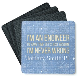 Engineer Quotes Square Rubber Backed Coasters - Set of 4 (Personalized)
