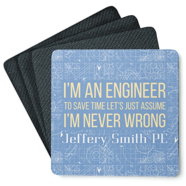 Custom Engineer Quotes Square Rubber Backed Coasters - Set of 4 (Personalized)