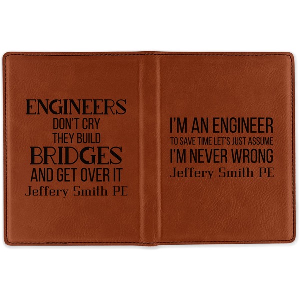 Engineer Quotes Cognac Leather Passport Holder Outside Double Sided - Apvl