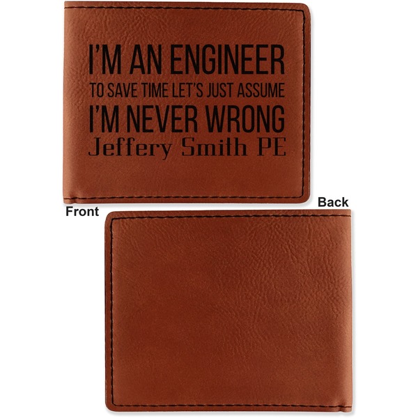 Engineer Quotes Cognac Leatherette Bifold Wallets - Front and Back Single Sided - Apvl