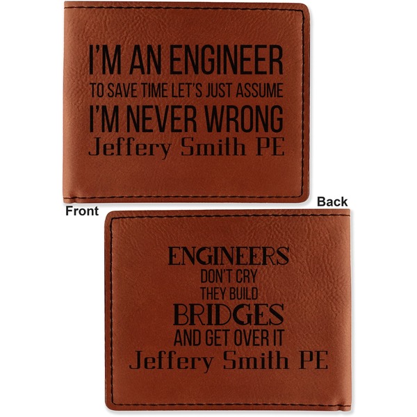 Engineer Quotes Cognac Leatherette Bifold Wallets - Front and Back