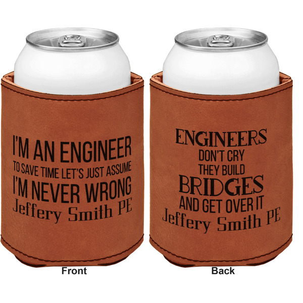 Engineer Quotes Cognac Leatherette Can Sleeve - Double Sided Front and Back