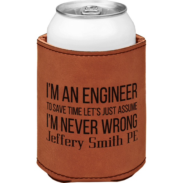 Engineer Quotes Cognac Leatherette Can Sleeve - Single Front