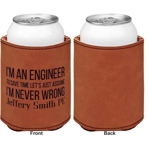 Engineer Quotes Cognac Leatherette Can Sleeve - Single Sided Front and Back