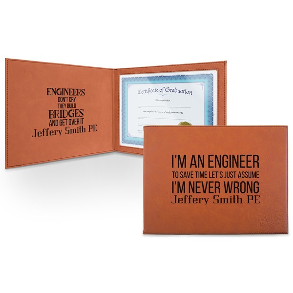 Custom Engineer Quotes Leatherette Certificate Holder (Personalized)