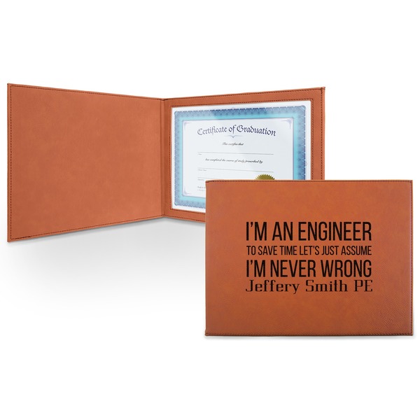 Custom Engineer Quotes Leatherette Certificate Holder - Front (Personalized)