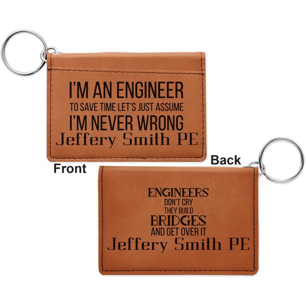Engineer Quotes Cognac Leatherette Keychain ID Holders - Front and Back Apvl