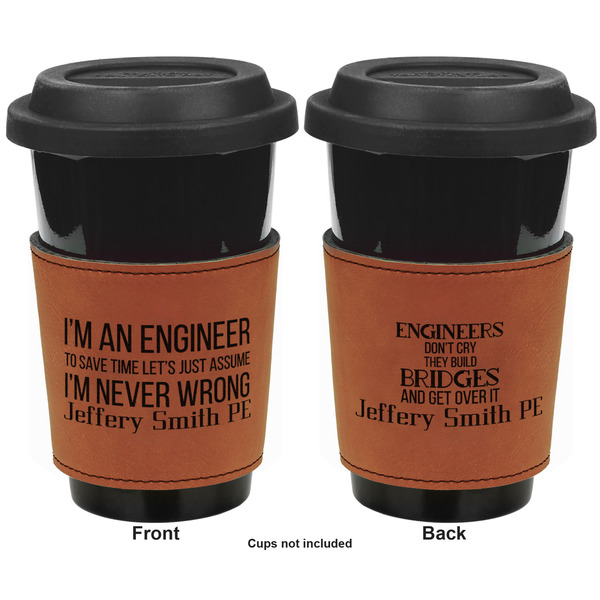 Engineer Quotes Cognac Leatherette Mug Sleeve - Double Sided Apvl