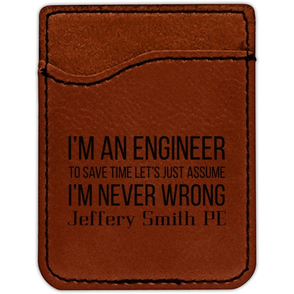 Engineer Quotes Cognac Leatherette Phone Wallet close up