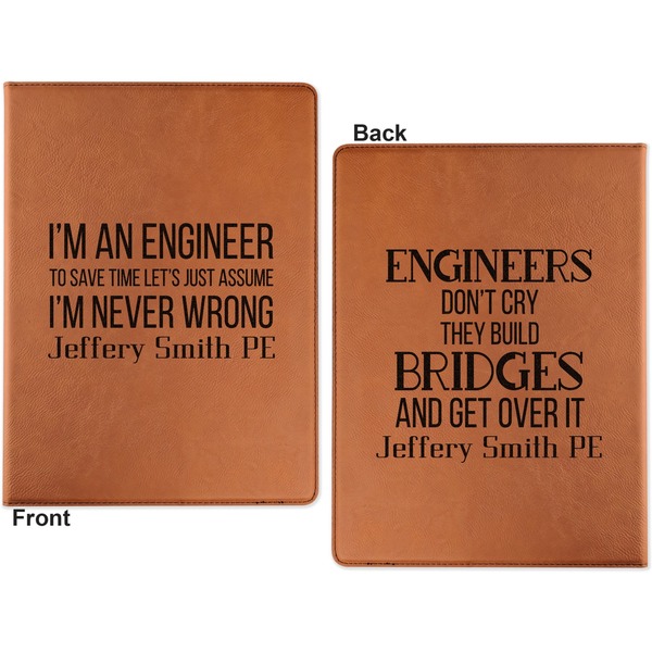 Engineer Quotes Cognac Leatherette Portfolios with Notepad - Large - Double Sided - Apvl