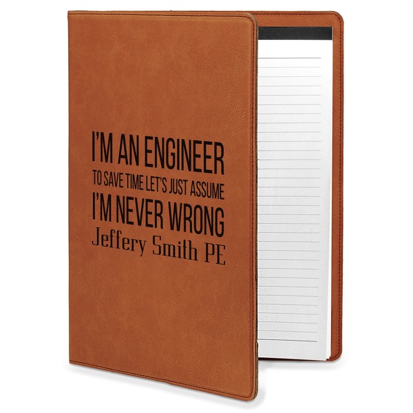 Custom Engineer Quotes Leatherette Portfolio with Notepad - Large - Double Sided (Personalized)