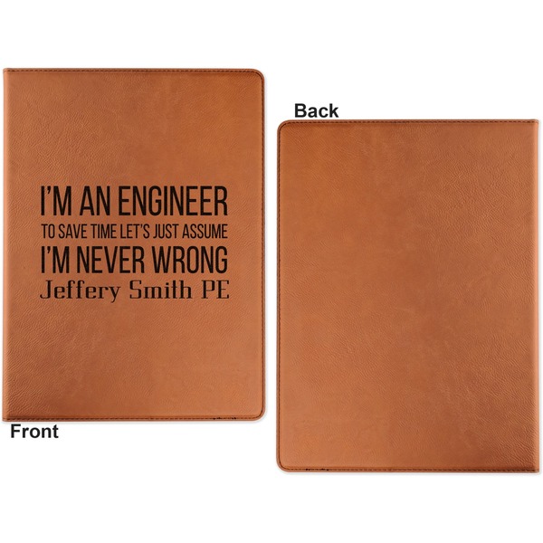 Engineer Quotes Cognac Leatherette Portfolios with Notepad - Large - Single Sided - Apvl