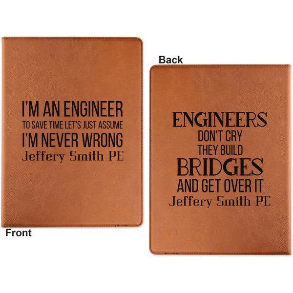 Engineer Quotes Cognac Leatherette Portfolios with Notepad - Small - Double Sided- Apvl