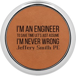 Engineer Quotes Leatherette Round Coaster w/ Silver Edge (Personalized)