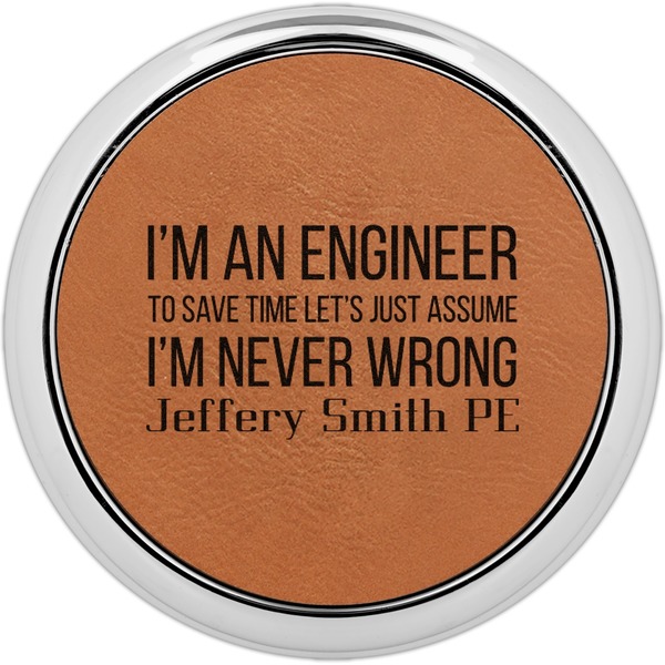 Custom Engineer Quotes Leatherette Round Coaster w/ Silver Edge - Single or Set (Personalized)