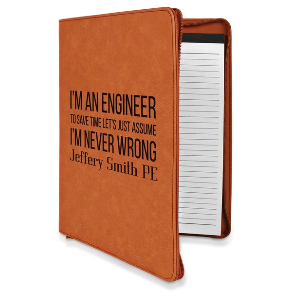 Custom Engineer Quotes Leatherette Zipper Portfolio with Notepad - Single Sided (Personalized)