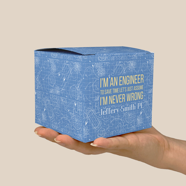 Engineer Quotes Cube Favor Gift Box - On Hand - Scale View