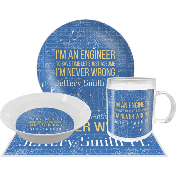 Custom Engineer Quotes Dinner Set - Single 4 Pc Setting w/ Name or Text