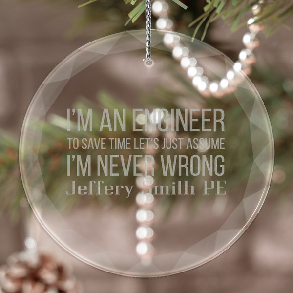 Custom Engineer Quotes Engraved Glass Ornament (Personalized)